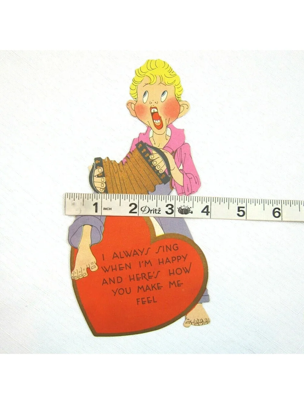 Vintage Valentine Card Barefoot Country Boy Hillbilly Sing Play Accordion 1933